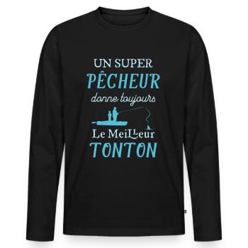 Super Tonton Pêcheur Cadeau Fete Des Peres - T-shirt manches longues Premium bio Homme - noir - Devant - Nico (187cm)