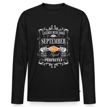 Legends were born September 1972 - Men's Premium Organic Long Sleeve Shirt - black - Front - Nico (187cm)