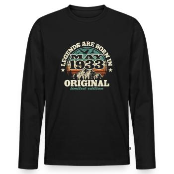 90 ans - légende née en 1933 - T-shirt manches longues Premium bio Homme - noir - Devant - Nico (187cm)