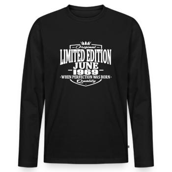 Limitierte Ausgabe Juni 1969 - Männer Premium Bio Langarmshirt - Schwarz - Vorne - Nico (187cm)