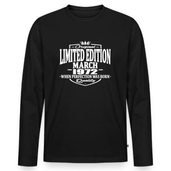 Edition limitée mars 1972 - T-shirt manches longues Premium bio Homme - noir - Devant - Nico (187cm)