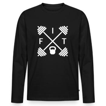 Fit | Fitness, Workout, Dumbbell, Gym, Health - Men's Premium Organic Long Sleeve Shirt - black - Front - Nico (187cm)