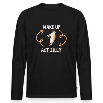 Wake Up Act Silly Cat - Wake Up Act Silly Cat Kids - Men's Premium Organic Long Sleeve Shirt - black - Front - Nico (187cm)