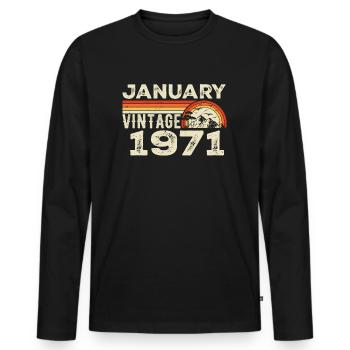 Januar 1971 Jahrgang Geburtstag 1971, Jahrgang 1971 - Männer Premium Bio Langarmshirt - Schwarz - Vorne - Nico (187cm)