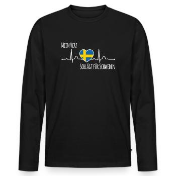My heart beats for Sweden Scandinavia - Men's Premium Organic Long Sleeve Shirt - black - Front - Nico (187cm)