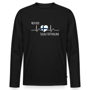 Mon cœur bat pour la Finlande Scandinavie - T-shirt manches longues Premium bio Homme - noir - Devant - Nico (187cm)