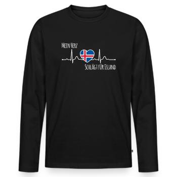 My heart beats for Iceland Scandinavia - Men's Premium Organic Long Sleeve Shirt - black - Front - Nico (187cm)