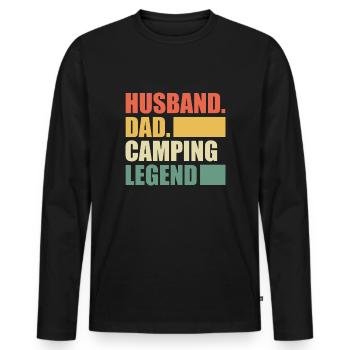 Husband Dad Camping Legend Father Papa Shirt - Men's Premium Organic Long Sleeve Shirt - black - Front - Nico (187cm)