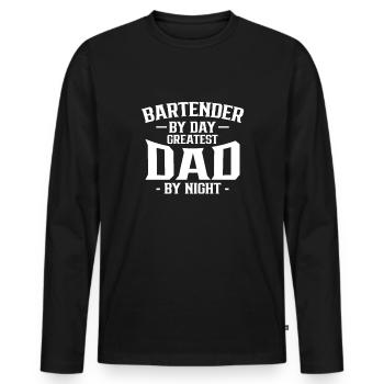 Barman le jour Le plus grand papa de nuit - T-shirt manches longues Premium bio Homme - noir - Devant - Nico (187cm)