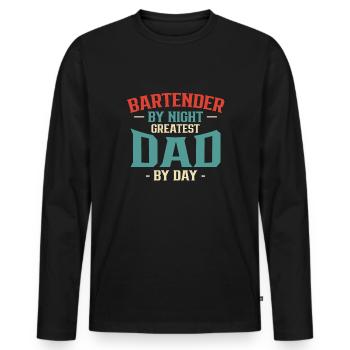 Barman By Night Greatest Dad By Day Shirt - T-shirt manches longues Premium bio Homme - noir - Devant - Nico (187cm)