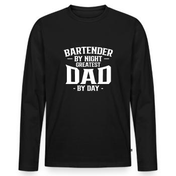 Barman By Night Greatest Dad By Day Shirt - T-shirt manches longues Premium bio Homme - noir - Devant - Nico (187cm)