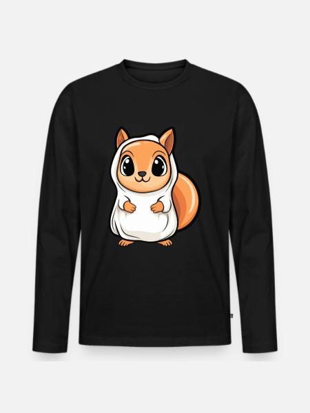 Squirrel Halloween Funny Ghost - Men's Premium Organic Long Sleeve Shirt - black