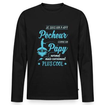 un papy pêcheur est plus cool - T-shirt manches longues Premium bio Homme - noir - Devant - Nico (187cm)