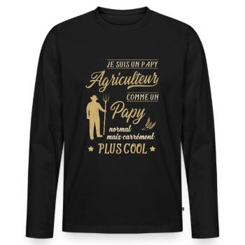 Papy Agriculteur Cool Agricole Agriculture - T-shirt manches longues Premium bio Homme - noir - Devant - Nico (187cm)