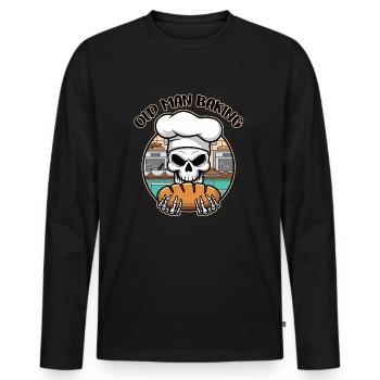 Funny Baker Skull with Bread. Old man bakes - Men's Premium Organic Long Sleeve Shirt - black - Front - Nico (187cm)
