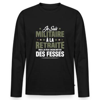 Humour Cadeau Je suis Militaire À La Retraite - T-shirt manches longues Premium bio Homme - noir - Devant - Nico (187cm)