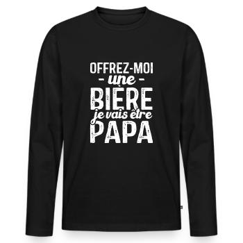 Offrez moi une bière je vais être papa - T-shirt manches longues Premium bio Homme - noir - Devant - Nico (187cm)