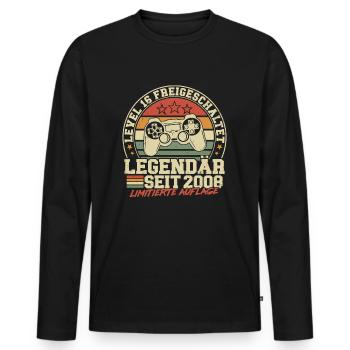 Level 16 Unlocked Legendary since 2008 - Men's Premium Organic Long Sleeve Shirt - black - Front - Nico (187cm)
