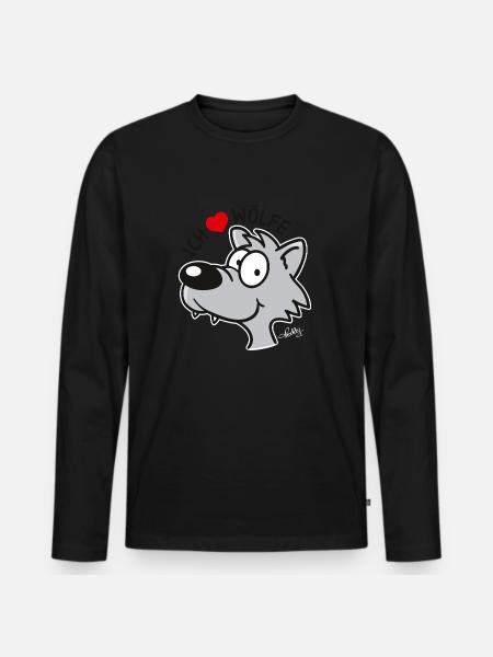 Ich liebe Wölfe - Männer Premium Bio Langarmshirt - Schwarz