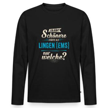 Heimat Stadt - Lingen (Ems) - blau retro - - Männer Premium Bio Langarmshirt - Schwarz - Vorne - Nico (187cm)