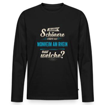 Heimat Stadt - Monheim am Rhein - blau retro - - Männer Premium Bio Langarmshirt - Schwarz - Vorne - Nico (187cm)