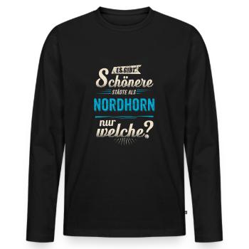 Heimat Stadt - Nordhorn - blau retro - RAHMENLOS - Männer Premium Bio Langarmshirt - Schwarz - Vorne - Nico (187cm)