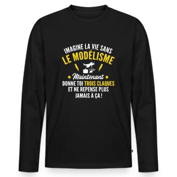 imagine la vie sans le modélisme - T-shirt manches longues Premium bio Homme - noir - Devant - Nico (187cm)