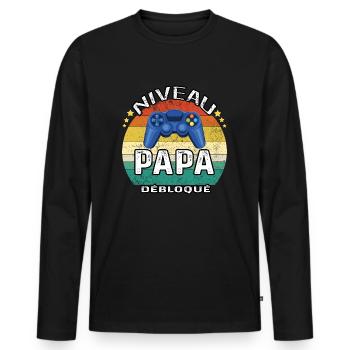 niveau papa débloqué - gamer - Nouvelle Naissance - T-shirt manches longues Premium bio Homme - noir - Devant - Nico (187cm)