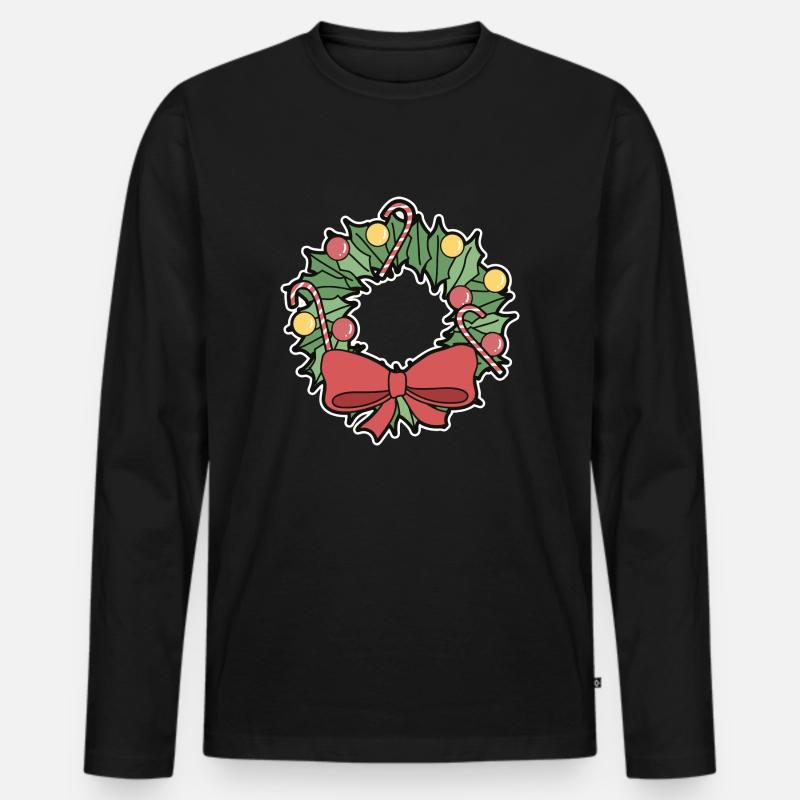 Weihnachtskranz - Männer Premium Bio Langarmshirt - Schwarz
