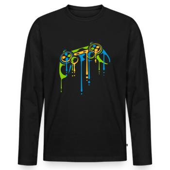 Tropfen Bunter Controller Retro - Männer Premium Bio Langarmshirt - Schwarz - Vorne - Nico (187cm)