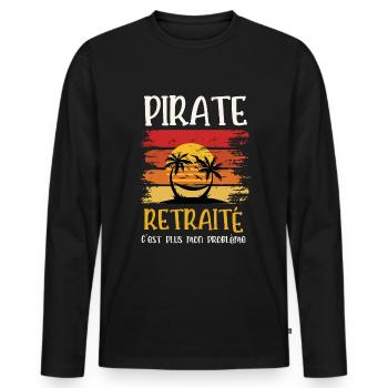 pirate retraité - T-shirt manches longues Premium bio Homme - noir - Devant - Nico (187cm)