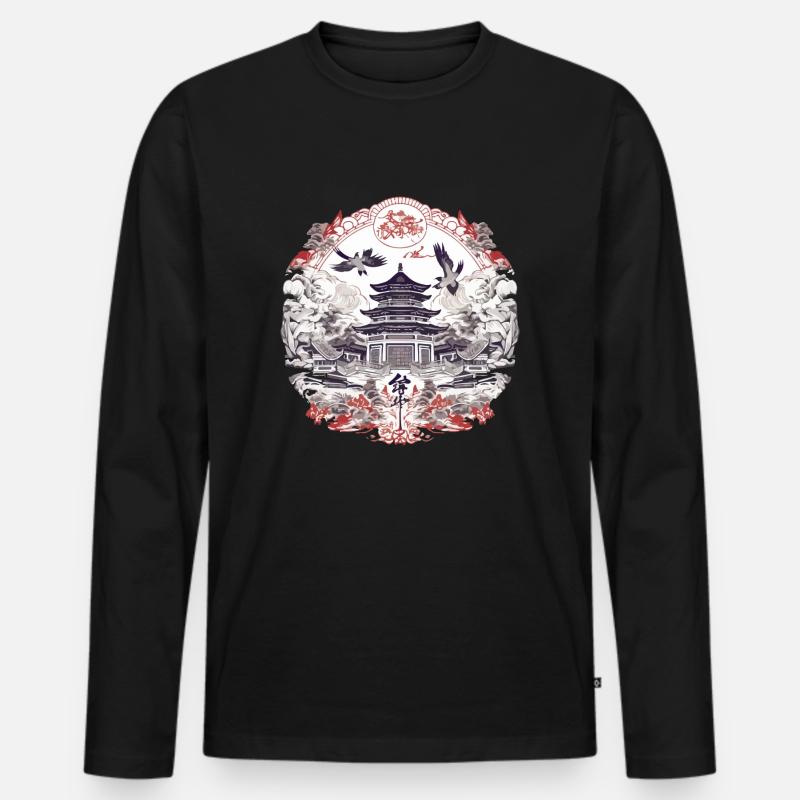 Chinesische Folklore - Männer Premium Bio Langarmshirt - Schwarz
