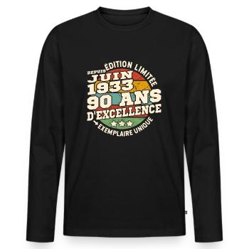 anniversaire 1933 - né en juin 1933 - 90 ans - T-shirt manches longues Premium bio Homme - noir - Devant - Nico (187cm)
