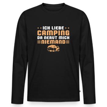 Ich liebe Camping da nervt niemand - Männer Premium Bio Langarmshirt - Schwarz - Vorne - Nico (187cm)