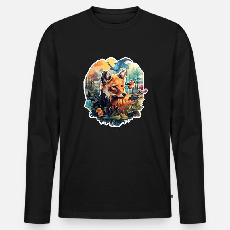 Fuchs auf einer Lichtung - Männer Premium Bio Langarmshirt - Schwarz