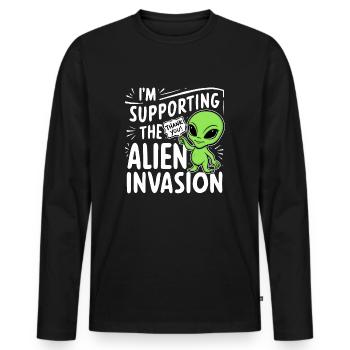 Alien Invasion - Humor - Men's Premium Organic Long Sleeve Shirt - black - Front - Nico (187cm)