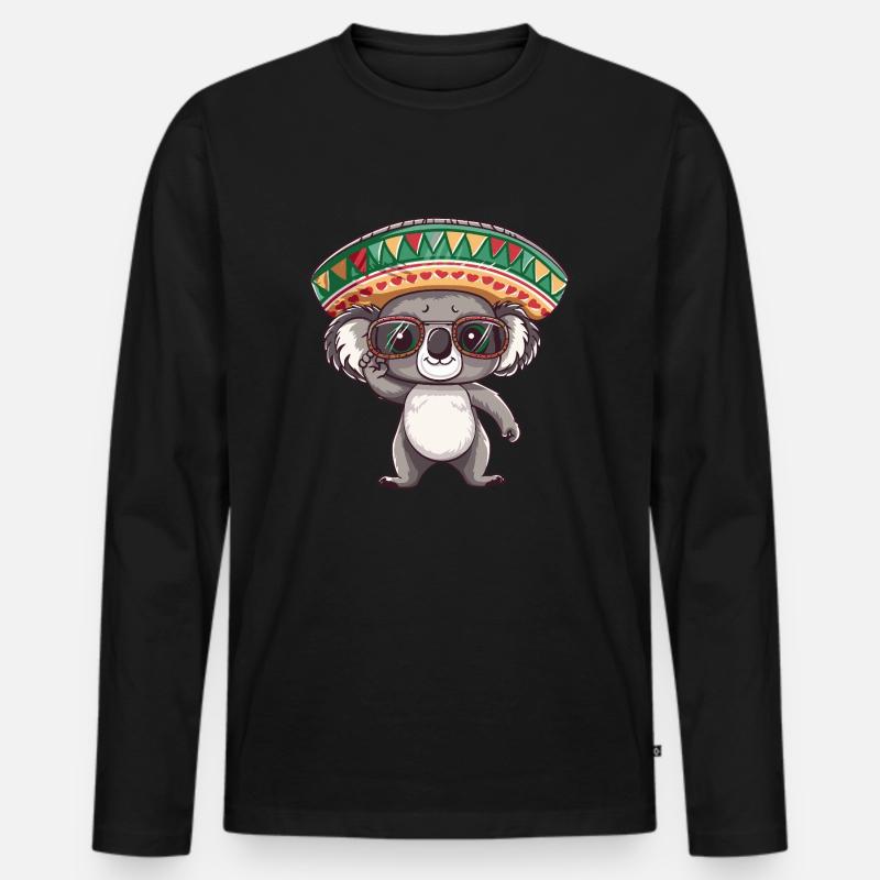 Koala Comic Lustig Sombrero - Männer Premium Bio Langarmshirt - Schwarz