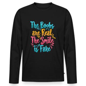 Boobs are real Smile is fake - T-shirt manches longues Premium bio Homme - noir - Devant - Nico (187cm)