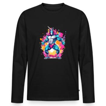 Bodybuilding Unicorn - Men's Premium Organic Long Sleeve Shirt - black - Front - Nico (187cm)