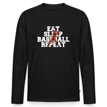 Eat Sleep Baseball Repeat Funny Baseball Tees - Men's Premium Organic Long Sleeve Shirt - black - Front - Nico (187cm)