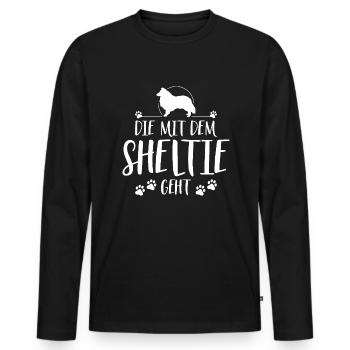 DIE MIT SHELTIE GEHT Hunde Spruch Wilsigns - Männer Premium Bio Langarmshirt - Schwarz - Vorne - Nico (187cm)