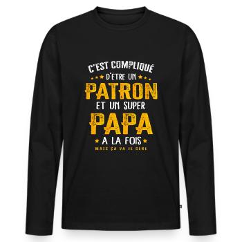 Papa patron cadeau drôle fête des pères - T-shirt manches longues Premium bio Homme - noir - Devant - Nico (187cm)