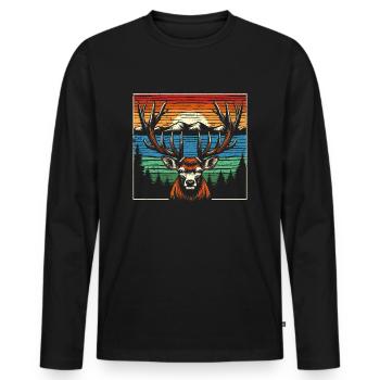 Vintage Hirsch - Einzigartiges Natur Geschenk - Männer Premium Bio Langarmshirt - Schwarz - Vorne - Nico (187cm)