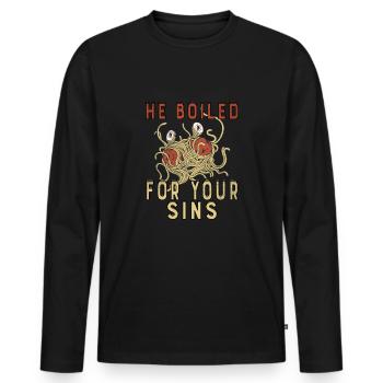 Atheist Atheism Flying Spaghetti Pastafarianism - Männer Premium Bio Langarmshirt - Schwarz - Vorne - Nico (187cm)