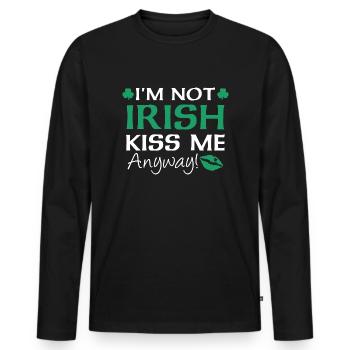 Je ne suis pas irlandais Embrassez-moi de toute façon - T-shirt manches longues Premium bio Homme - noir - Devant - Nico (187cm)