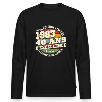cadeau d'anniversaire 1983 - 40 ans d'excellence - T-shirt manches longues Premium bio Homme - noir - Devant - Nico (187cm)