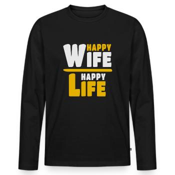 Happy Wife Happy Life - Men's Premium Organic Long Sleeve Shirt - black - Front - Nico (187cm)