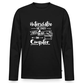 Mann Computer unterschätze Spruch - Männer Premium Bio Langarmshirt - Schwarz - Vorne - Nico (187cm)