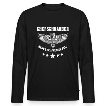 Schrauber Spruch Geil Chefschrauber - Männer Premium Bio Langarmshirt - Schwarz - Vorne - Nico (187cm)