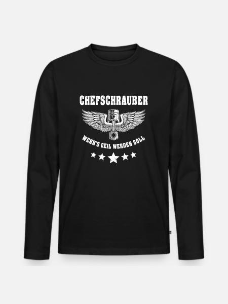 Schrauber Spruch Geil Chefschrauber - Männer Premium Bio Langarmshirt - Schwarz